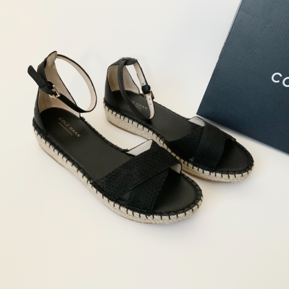 COLE HAAN CLOUDFEEL ESPADRILLE BLACK PYTHON SANDAL - Picture 7 of 9